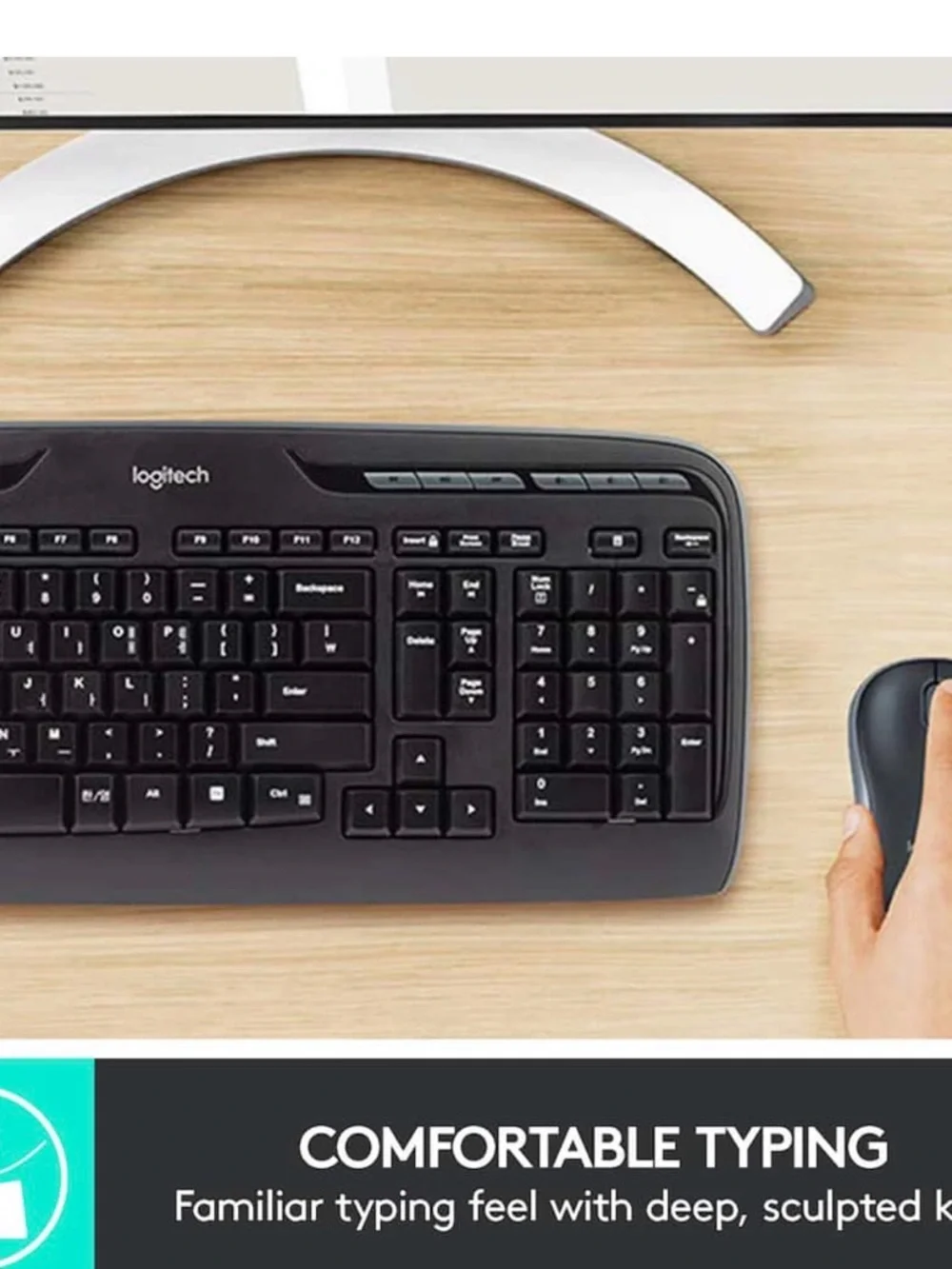 Logitech Black Wireless Keyboard and Mouse Set MK320 Deep Sculpted Keys NIB!